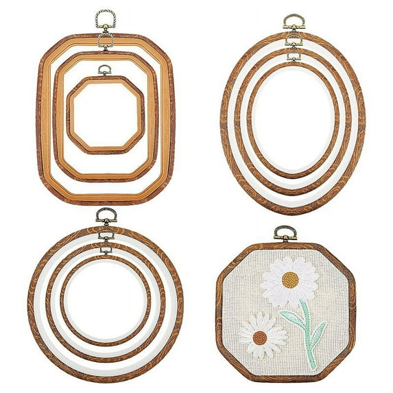 9Pcs Embroidery Hoops Imitated Wood Display Frame Circle Oval Octagonal for Art Craft Sewing and Hangi