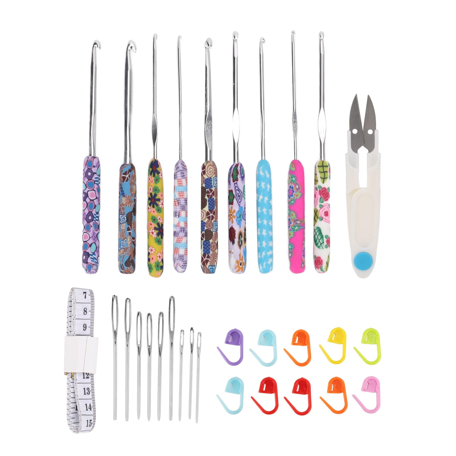 9Pcs Ergonomic Crochet Hook Set Smooth Metal Aluminum Knitting Needles