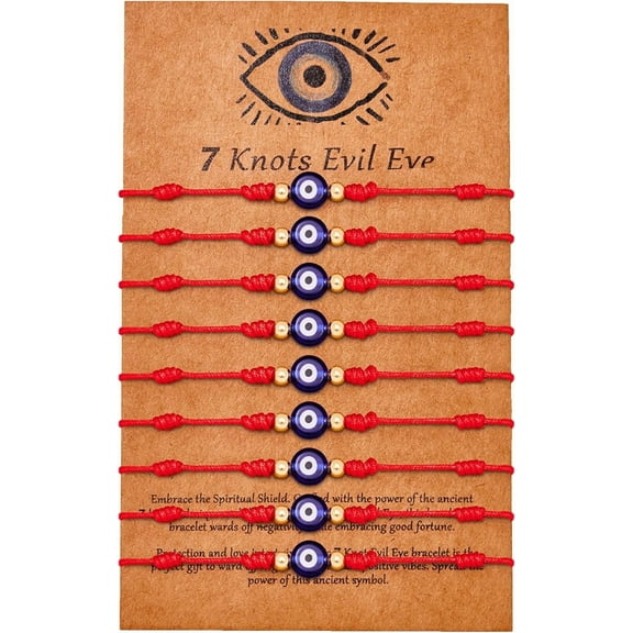 9Pcs Evil Eye 7 Knot Lucky Bracelets, Rakhi For Brother And Bhabhi Adjustable Red String Amulet For Women Men With Gold Bead, Protection Jewelry ,Hand Bracelet，rakhi for brother，evil eye bracelet red