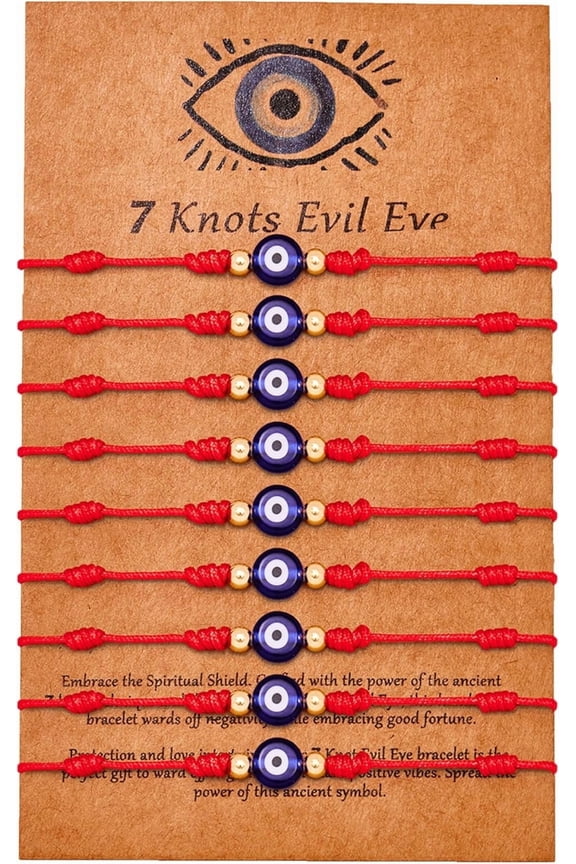 9Pcs Evil Eye 7 Knot Lucky Bracelets, Rakhi For Brother And Bhabhi Adjustable Red String Amulet For Women Men With Gold Bead, Protection Jewelry ,Hand Braceletrakhi for brotherevil eye bracelet red