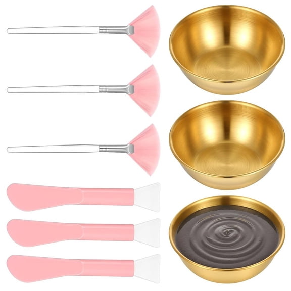 9Pcs Facial Mask Tool Set With Stainless Steel Bowls And Brushes For Spa Skincare, Gold(Golden)
