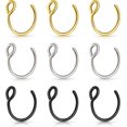 9Pcs Fake Nose Rings,Fake Nose Ring Hoop Stainless Steel Nose Hoop for Faux Lip Septum Nose Ring