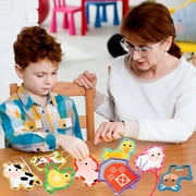 9Pcs Farm Animals Lacing Cards Kids Teens Favors Sewing Cards for Party Lacing Activity Games Early Education Developing Imagination String Threading Toys