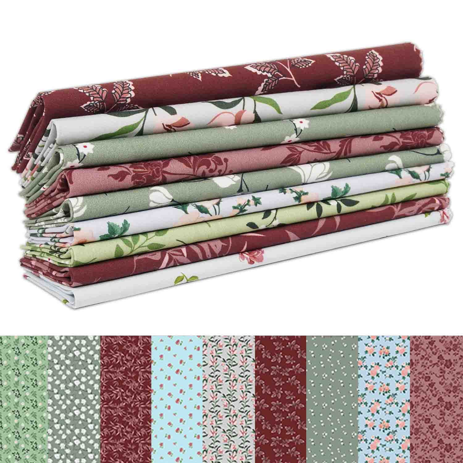 9Pcs Fat Quarter Bundle 100% Cotton Fabric for Quilting Patchwork Cushion Cotton Fabric for Patchwork, Sewing Project, DIY Making Supplies Quilting 18" x 22" - Floral Whimsy