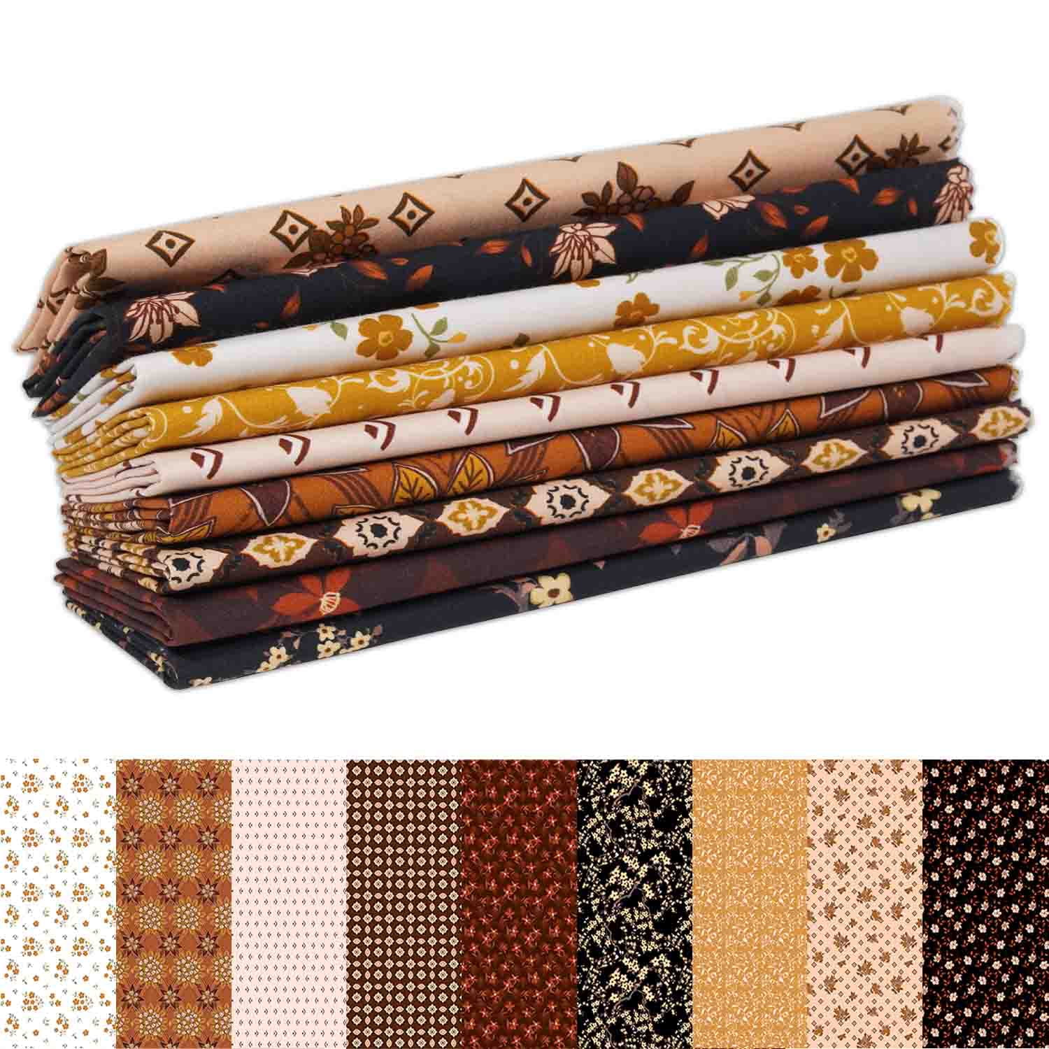 9Pcs Fat Quarter Bundle 100% Cotton for Quilting Cushions Cotton Fabric for Patchwork, DIY Making Supplies Quilting Patchwork Fabric, 18" x 22" - Earthy Elegance