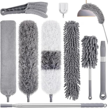 9Pcs Feather Duster with Extension Pole Up to 100'',Extendable Bendable Washable Long Feather Duster