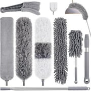 9Pcs Feather Duster with Extension Pole Up to 100'',Extendable Bendable Washable Long Feather Duster