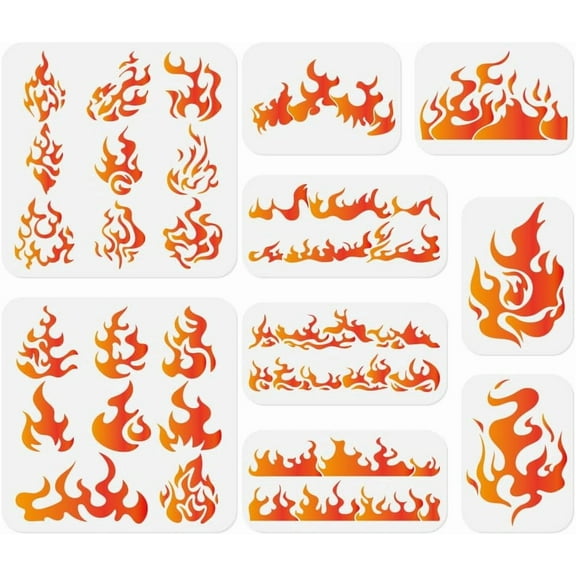 9Pcs Flame Craft Stencil for Painting on Wood Burning Plastic Reusable Flame Art Stencils Templates DIY