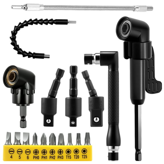 9Pcs Flexible Drill Bit Extension Set 1/4inch Hex Shank Bendable Drill Bit Extension Set 105° Right Angle Drill Attachments 360° Rotatable Socket Adapter for Garage Home