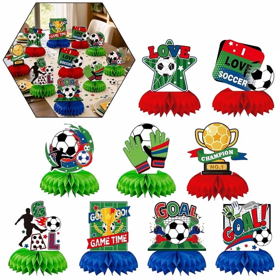 9Pcs Football Themed Honeycomb Centerpieces, Championship Party Supplies for Sports Fans, Soccer Party Decorations