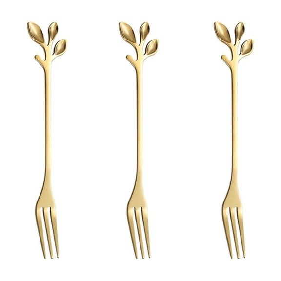 9Pcs Gold Mini Leaf Dessert Forks Set - 4.8 Elegant Stainless Steel Fruit,Appetizer,Cake & Salad Forks Kitchen Accessory,Perfect for Cocktail Wedding Party & Home Use(Gold)