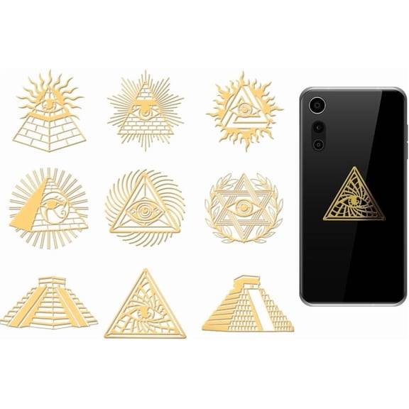 9Pcs Golden Metal Stickers 1.6x1.6 Inch Pyramids Gold Sticker Egypt Self Adhesive Stickers Pyramids Eyes Pattern Metal Crafts Sticker for DIY handcrafting