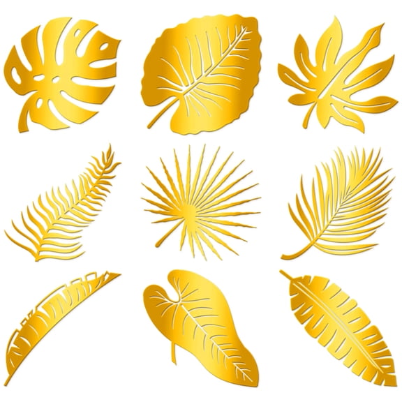 9Pcs Golden Self Adhesive Stickers 1.5 Inch Plants Leaves Metal Decals Broadleaf Waterproof Decorate Sticker