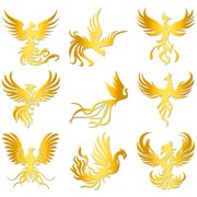 9Pcs Golden Self Adhesive Stickers 4cmx4cm Phoenix Waterproof Decorate Sticker Fire Phoenix Metal Decals