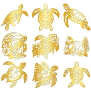 9Pcs Golden Self Adhesive Stickers 4cmx4cm Sea Turtle Metal Decals Ocean Animal Waterproof Decorate Stickers