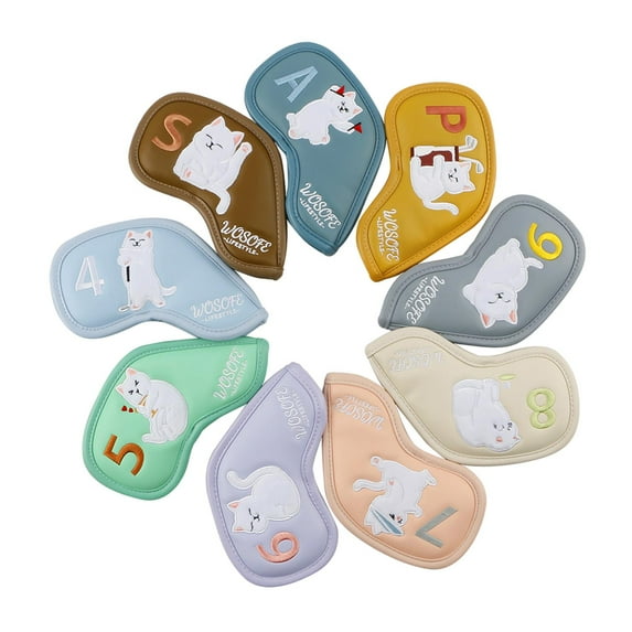 9Pcs Golf Club Head Covers Sticky Closure for Women Men Golf Iron Covers Set Mixed Color