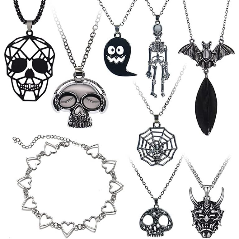 9Pcs Gothic Grunge Necklace Set Goth Punk Rock Vintage Harajuku