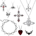 thumbnail image 1 of 9Pcs Gothic Grunge Necklace Set Goth Punk Rock Vintage Harajuku Silver Chain Necklace Jewelry Accessories, Cross Saturn Thorns Gothic Angel Heart Wing Chain Choker Necklace for Women, 1 of 4