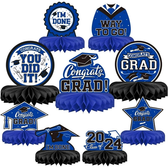 9Pcs Graduation Party Decorations Class of 2024 Congrats Grad Table Centerpiece Congratulate Graduation Honeycomb Table Toppers for Graduation Party Supplies