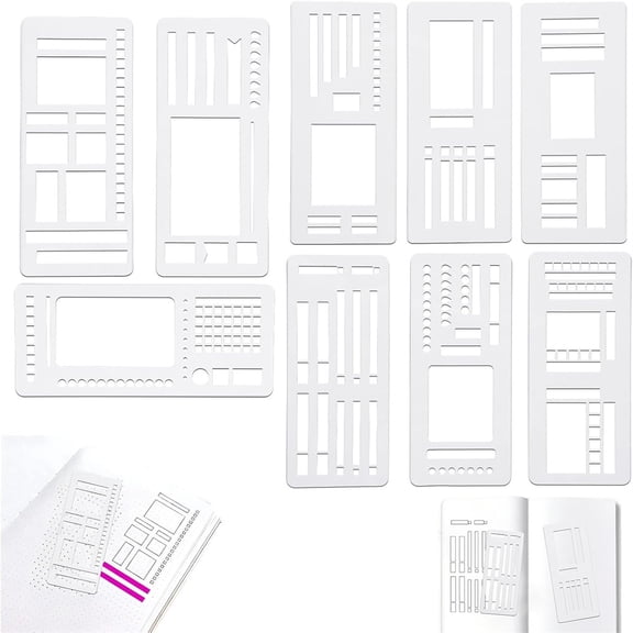 9Pcs Handmade Flexible Record Template, NOGIS Versatile Planner Stencils Set for Dot Grid Journals, Reusable Drawing and Checklist Templates, Stencil Drafting Tools with Coils Discs and Rings