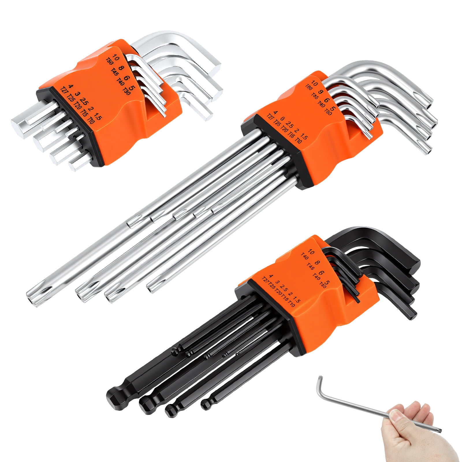 9Pcs Hex Key Set Portable Long Ball End Hex Wrench Torx Key Set Practical Multi Size Allen Wrench for Bicycle Motorcycle Scooter Repair