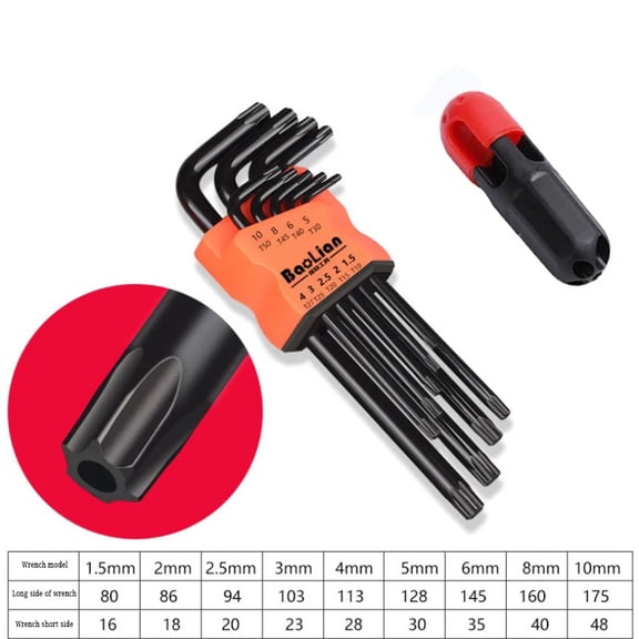 9Pcs Hex Wrench Set Allen Wrench Tool Square Wrench Torx Inner Hexagonal Long Ball End L Key 1.5 - 10mm With T-handle