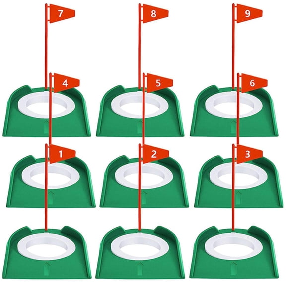 9Pcs Hole Indoor Putter Practicing Backyard Trainer Aid Putting Cup for Golf Red Flag