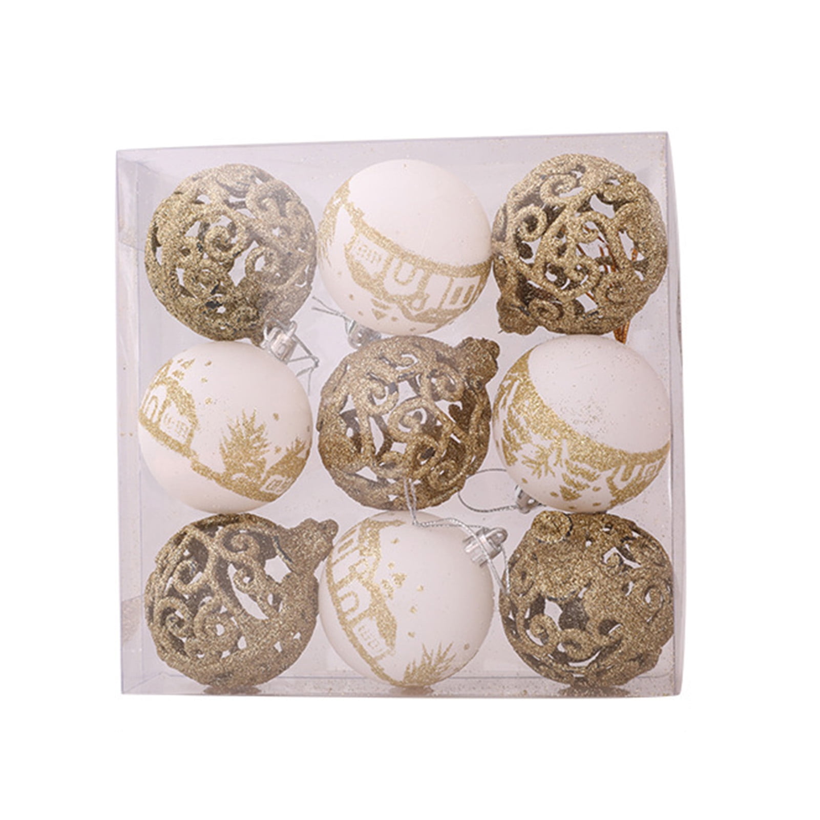 9Pcs Hollow Glitter Christmas Balls Pendant Plastic Delicate Craft