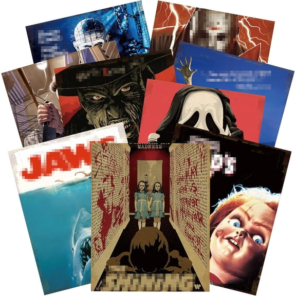 9Pcs Horror Classic Movie Characters Poster Set, Vintage Wall Art Prints Scary Movie Character Printing Poster for Halloween Party Haunted House Home Living Room Bedroom Office Decor