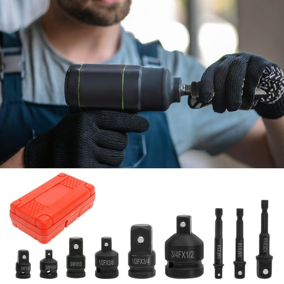 9Pcs Impact Socket Adapter and Reducer Set Chrome Vanadium Steel Impact Driver Converter Kit Square Drive Impact Wrench Adapter 1/4 Inch 3/8 Inch 1/2 Inch 3/4 Inch for Impact Wrench