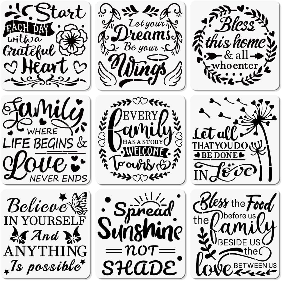 9Pcs Inspirational Words Large Stencils 11.8x11.8inch Motivational ...