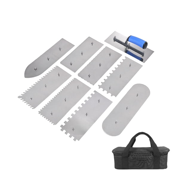 9Pcs Interchangeable Tiling Trowel Kit Stainless Steel Ergonomic Handle with Storage Case Finishing Trowel for Wall