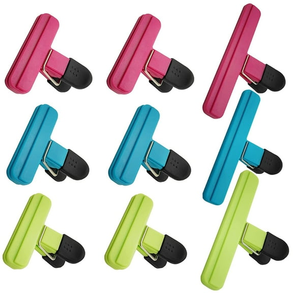 9Pcs Kitchen Food Bag Clips, Chip Bag Clips, 3 Large+6 Small Sealing Clips Perfect for Snack Food Packages Storage, Pink,Green,Blue