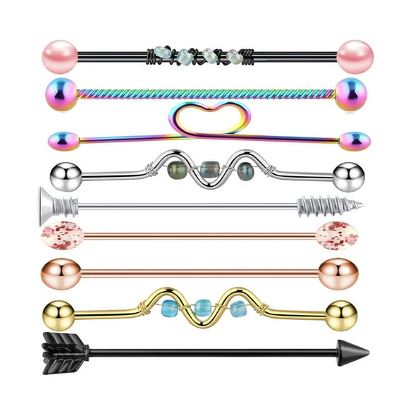 9Pcs Labret Ear Ear Bar Barbell Jewelry - Colorful