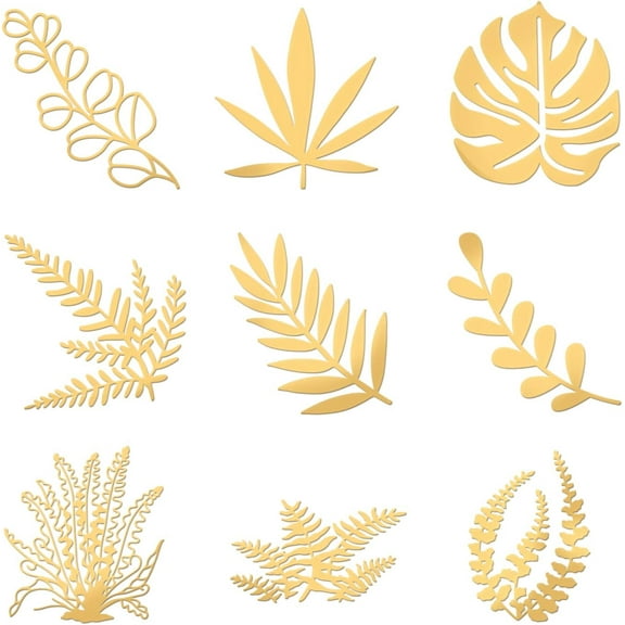9Pcs Leaf Pattern Golden Brass Stickers Gold Stamping Stickers Leaves Self-Adhesive Metal Sticker for Card Making Scrapbook DIY Arts Crafts 1.6x1.6 Inch for DIY