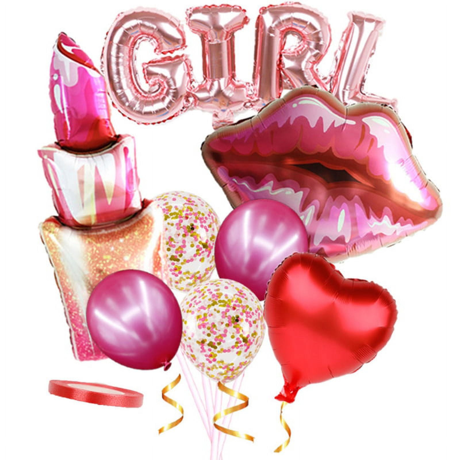 6 Stück Lippenstift-Luftballons, rote Lippen, Folienballons, Make-up