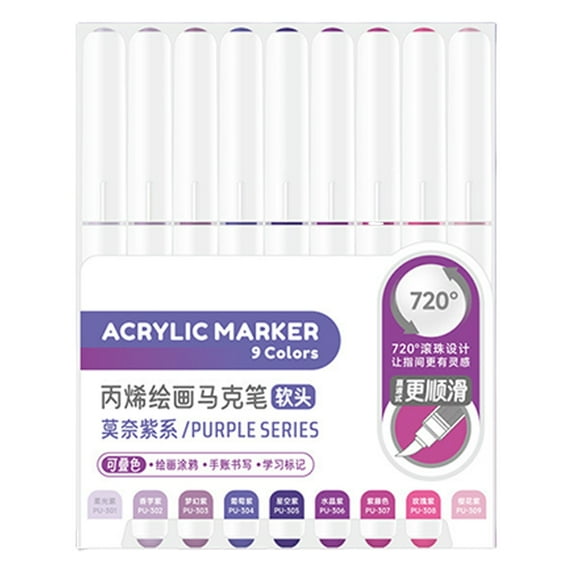 9Pcs Liquid Acrylic Marker 9 Color Acrylic Paint Pen Brush Marker for Painting on Paper Wood Glass Fabric Metal Stone