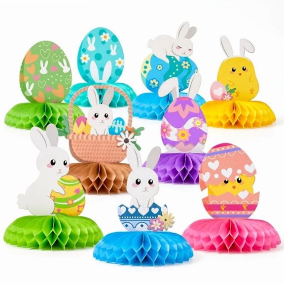 9Pcs/Lot Easter Decorations 3D Paper Honeycomb Rabbit Ornament for Festives Displays Honeycomb Structures