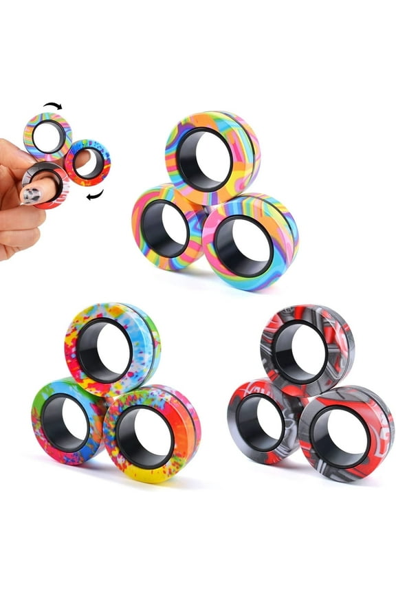 9Pcs Magnet Rings Fidget Toy Set, ADHD Fidget Toys for Adult, Magnets Fidget Spinner Rings for Anxiety Relief, Christmas Stocking Stuffers Gifts for Teen Boy Adults