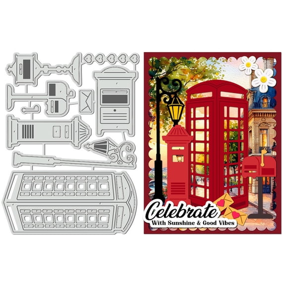 9Pcs Mailbox Bucket Metal Cutting Dies Telephone Booth Die Cut 3D Embossing Stencils for Album Journal Decoration Paper Crafts