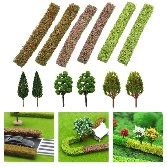 9Pcs Miniature Shrub Strips & 6Pcs Model Trees for Realistic Diorama Scenery