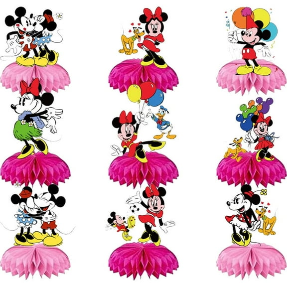 9Pcs Minnie Honeycomb Centerpieces Party Supplies, Double Sided Table Birthday Decorations Centerpieces Party Favors, Baby Shower Cake Topper Photo Booth Props Party Gifts