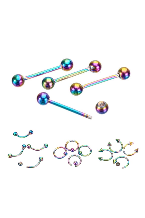 9Pcs Mixed Style Lip Nipple Tongue Bar Barbell Ring Labret Body Piercing Jewelry
