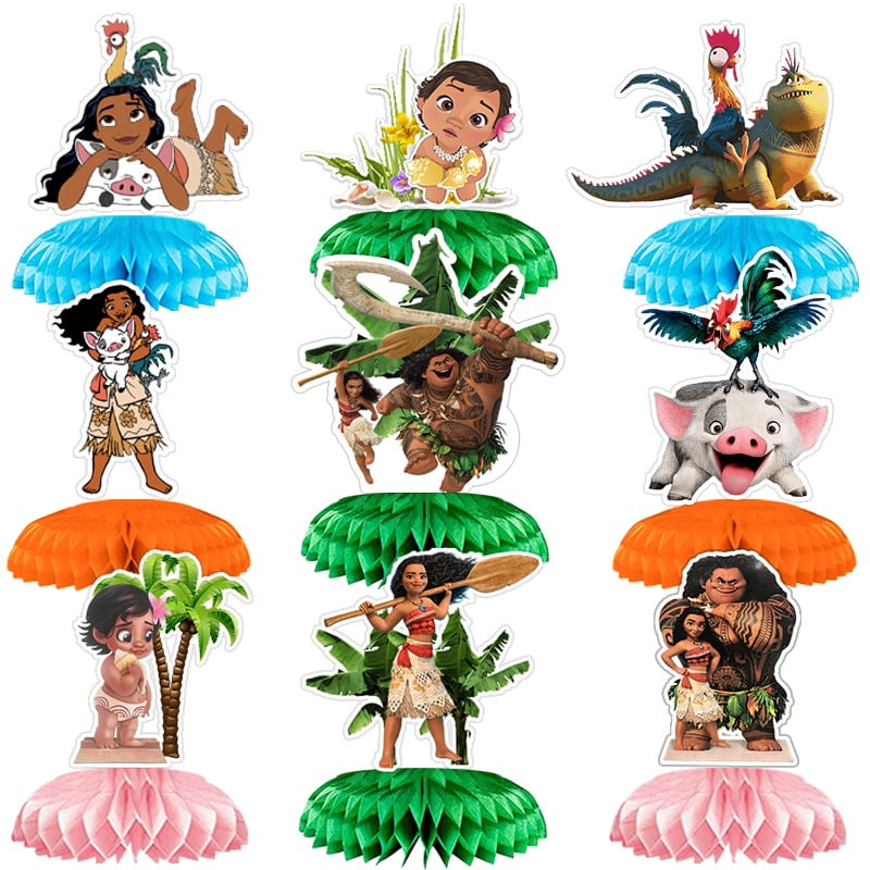 9Pcs Moana Cartoon Theme 3D Double Side Centerpieces Table