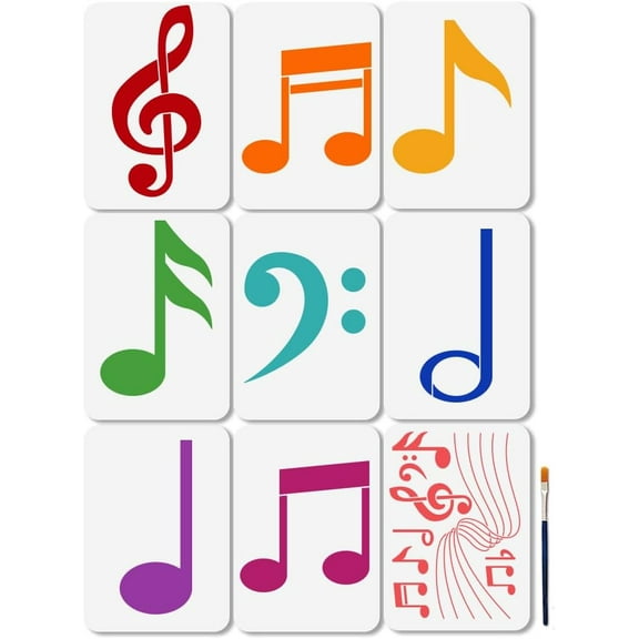 9Pcs Music Notes Stencil Musical Treble Clef Rhythm Art Craft Stencils 11.78.3inch Reusable Music Notation Template Set for Painting on Wood Furniture Canvas Wall Paper Decor White DIY