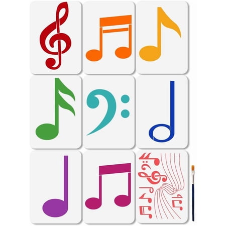 9Pcs Music Notes Stencil Musical Treble Clef Rhythm Art Craft Stencils 11.7×8.3inch Reusable Music Notation Template Set