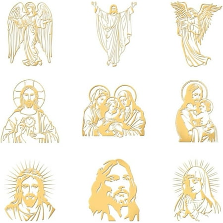 9Pcs Nickel Custom Self-adhesive Picture Stickers Independence Day Metal Decals Golden Jesus 40x40mm