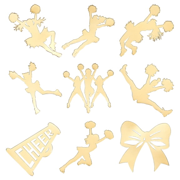 9Pcs Nickel Self-adhesive Picture Stickers Metal Decals Golden Cheerleaders 40x40mm