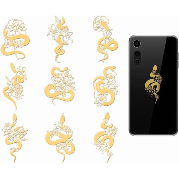 9Pcs Nickel Self-adhesive Picture Stickers Metal Decals Golden Snake 40x40mm handmade
