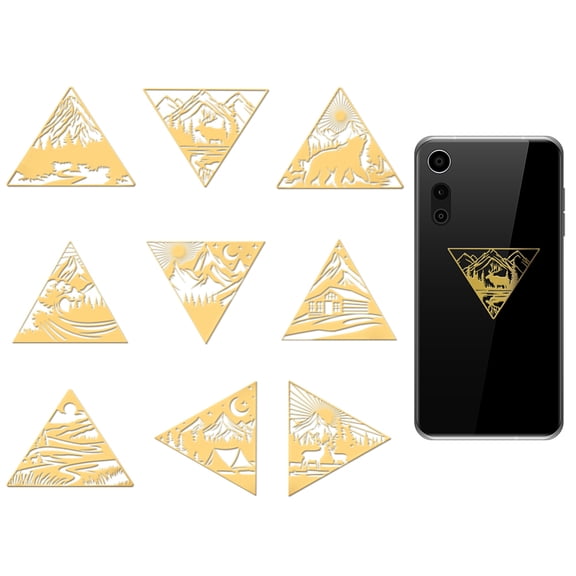 9Pcs Nickel Self-adhesive Picture Stickers Metal Decals Golden Triangle 40x40mm